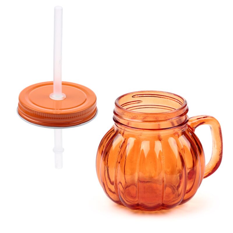 Taza calabaza de cristal con tapa y pajita