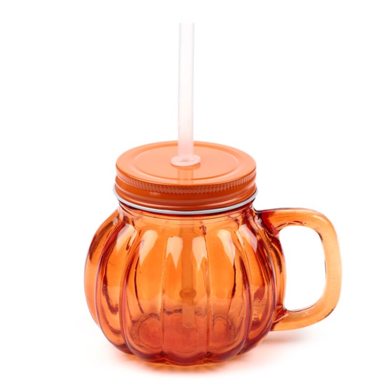 Taza calabaza de cristal con tapa y pajita