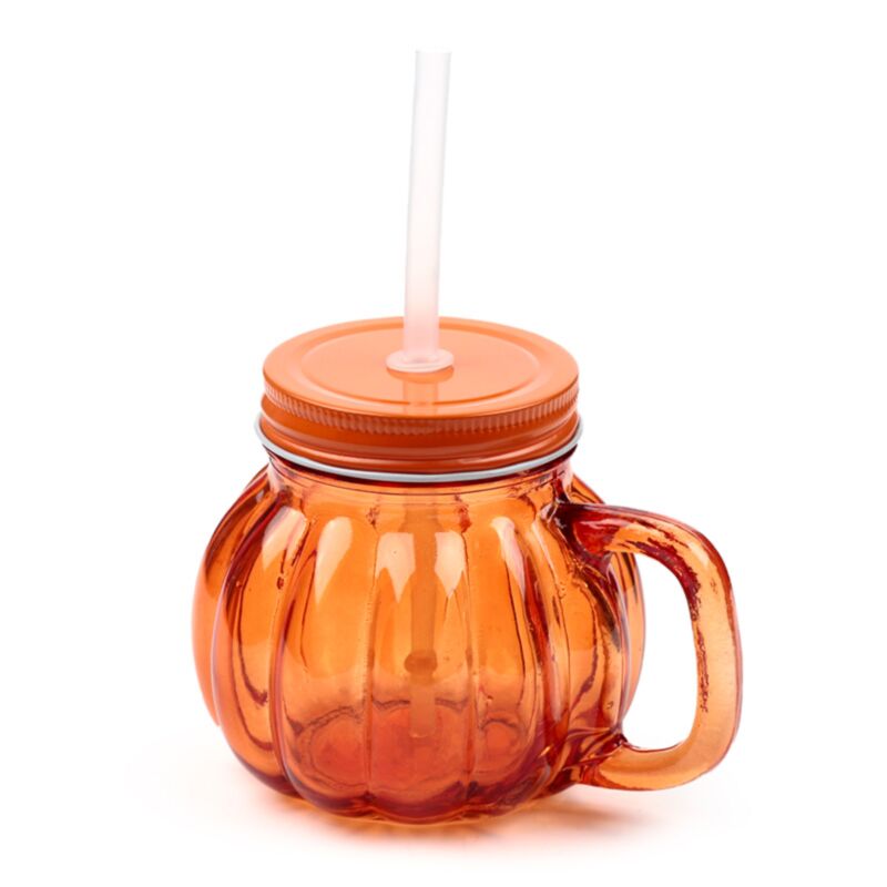 Taza calabaza de cristal con tapa y pajita