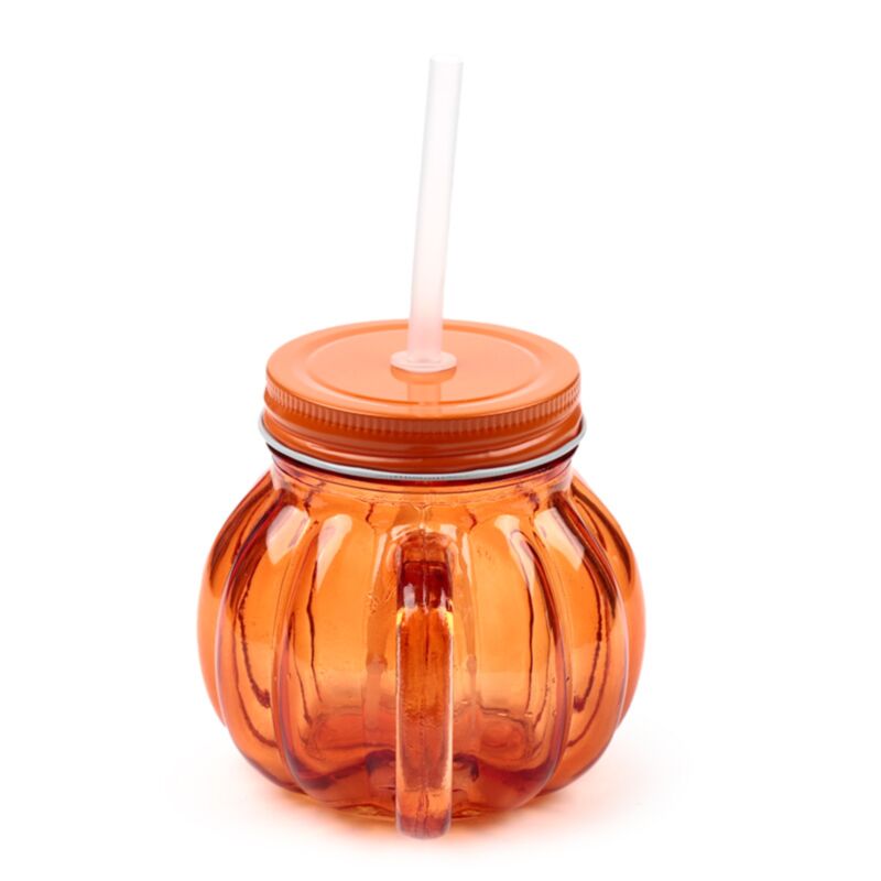 Taza calabaza de cristal con tapa y pajita