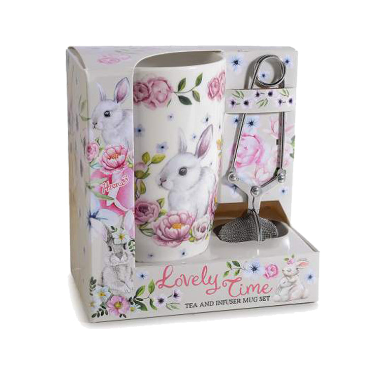 Set taza y filtro para té, conejos