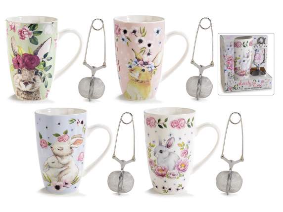 Set taza y filtro para té, conejos