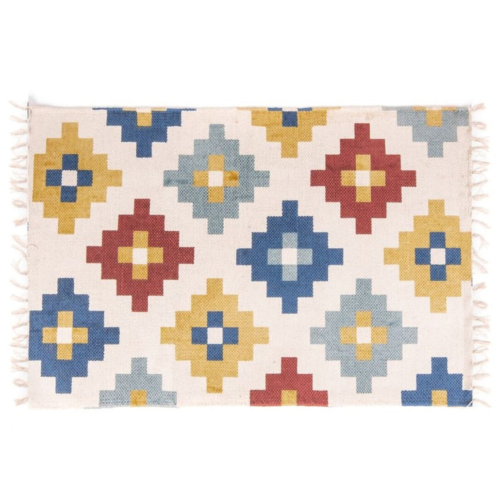 Alfombra Kilim Geométrica Multicolor con Flecos