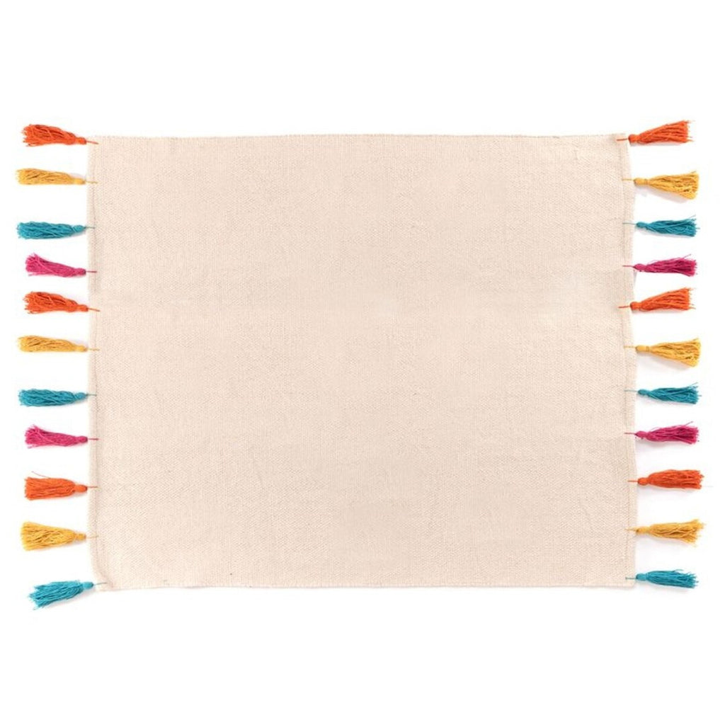 Alfombra Kilim blanca con pompones
