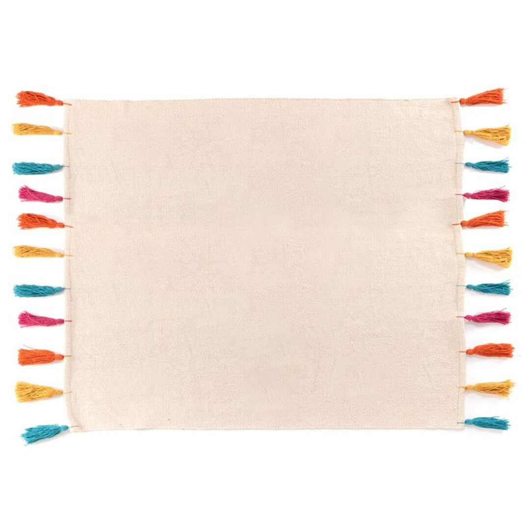 Alfombra Kilim blanca con pompones