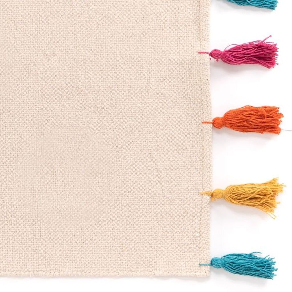 Alfombra Kilim blanca con pompones