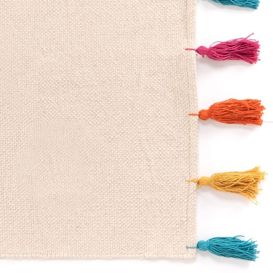Alfombra Kilim blanca con pompones